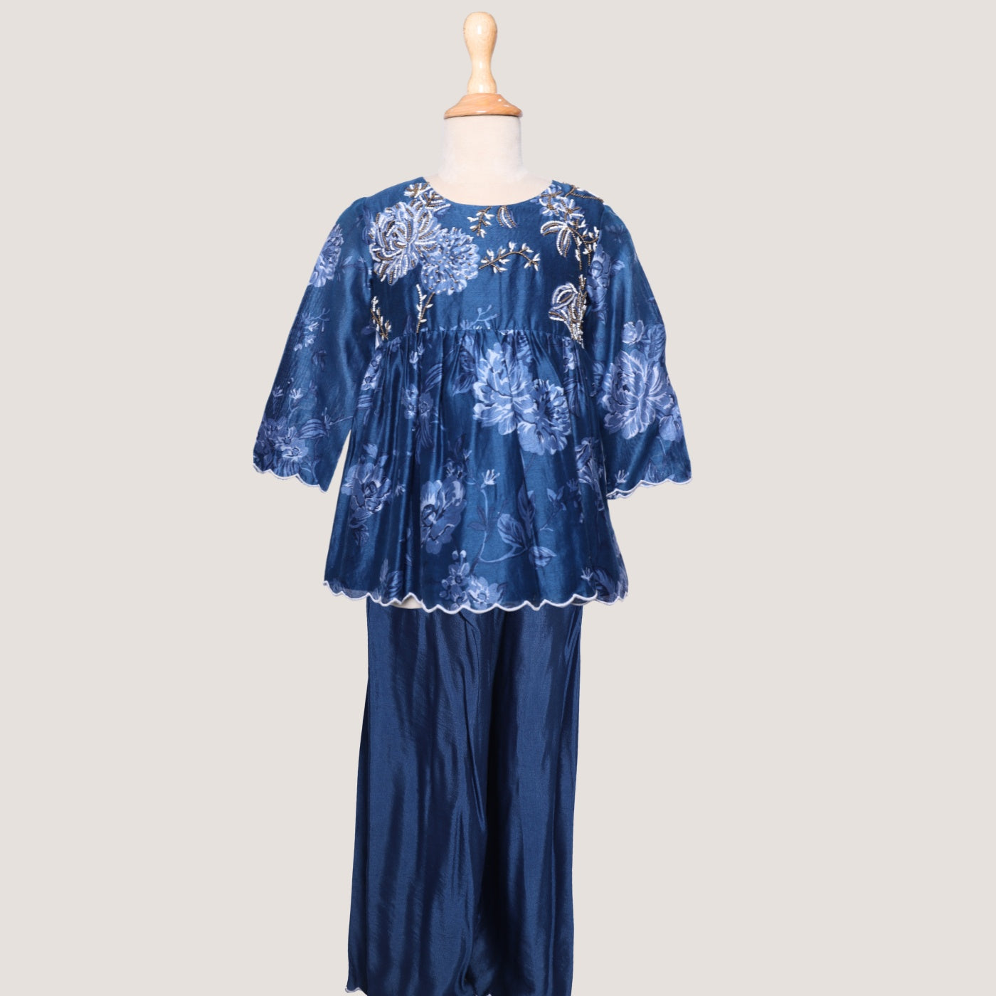 indigo-palazzo set-top-kurta-blue-bead work-floral-chanderi-cotton-pocomico