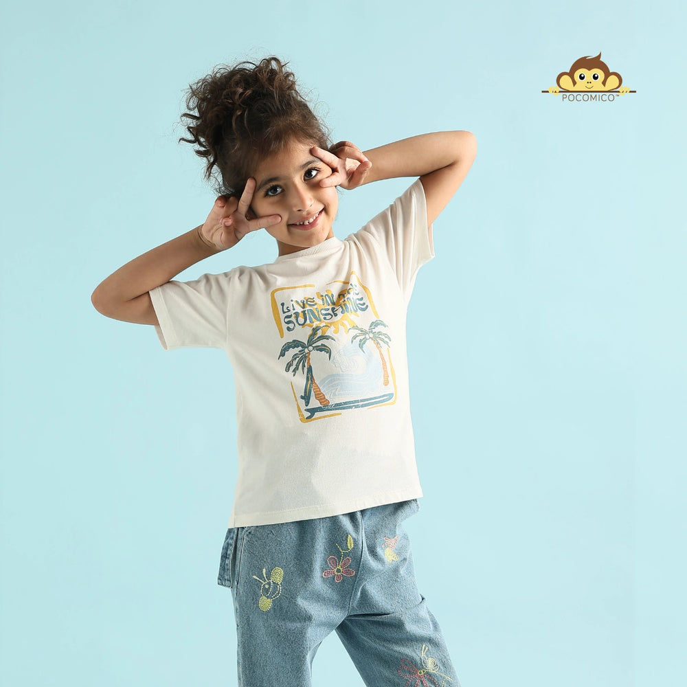
                  
                    Pocomico + Live in the Sunshine Tee+ graphic + print +
boys + outdoor outfit + 
soft + cotton tee +bright cheerful + kids + summer  + outfit
+ playdate + apparel
comfy + stylish + adventure + wear
+ park day + sunny day set

                  
                
