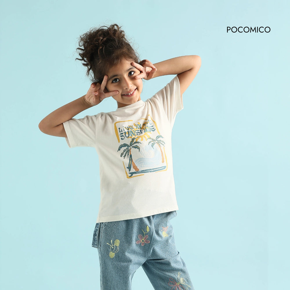 Pocomico + Live in the Sunshine Tee+ graphic + print +
boys + outdoor outfit + 
soft + cotton tee +bright cheerful + kids + summer  + outfit
+ playdate + apparel
comfy + stylish + adventure + wear
+ park day + sunny day set
