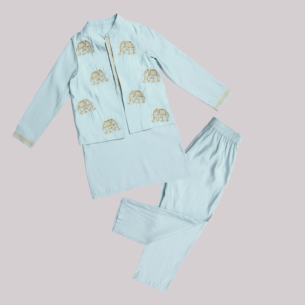 powder-blue-boys-kurta-pajama-jacket-set-indian-ethnic-elephants-sequin-bead work-pocomico