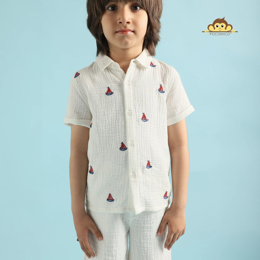 
                  
                    POCOMICO + Ocean Explorer + Co-ord + Set + nautical + embroidery + kids +
Shirt + white + short + casual + formal + fun + play + date + birthday  smart + casual + summer + comfy + soft

                  
                