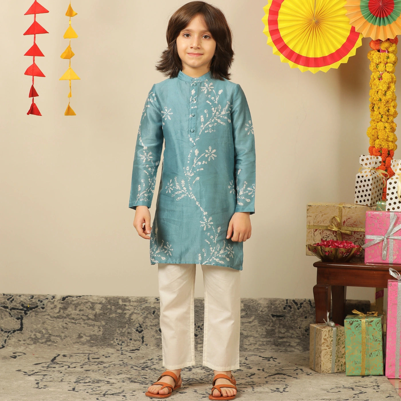ocean+blue+kurta+white+patterns+festive+boys+machine+print+pajama+indian+wear+outfits+pocomico