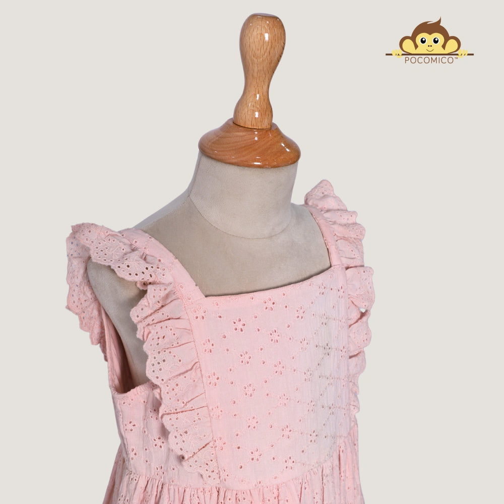 
                  
                    POCOMICO Peach Schiffily Embroidery Dress, a sleeveless, square-neckline dress made of 100% BCI cotton
                  
                