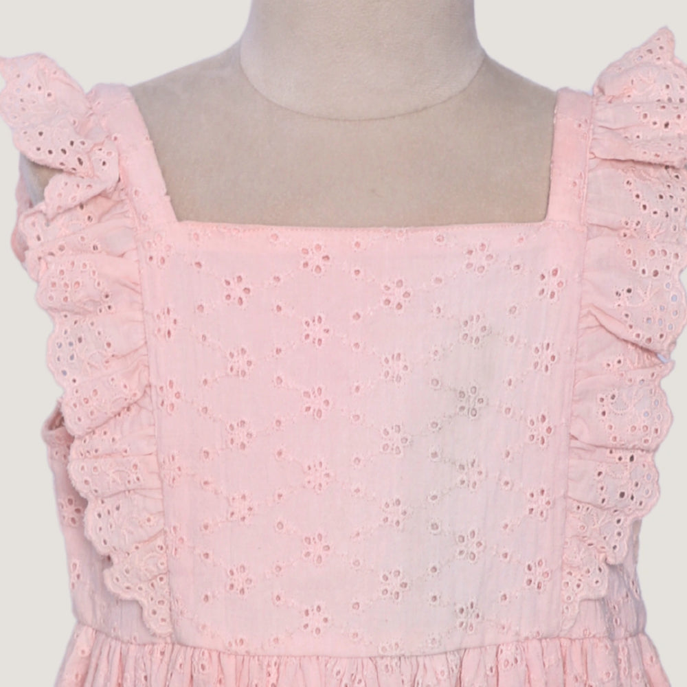 
                  
                    POCOMICO Peach Schiffily Embroidery Dress, a sleeveless, square-neckline dress made of 100% BCI cotton
                  
                