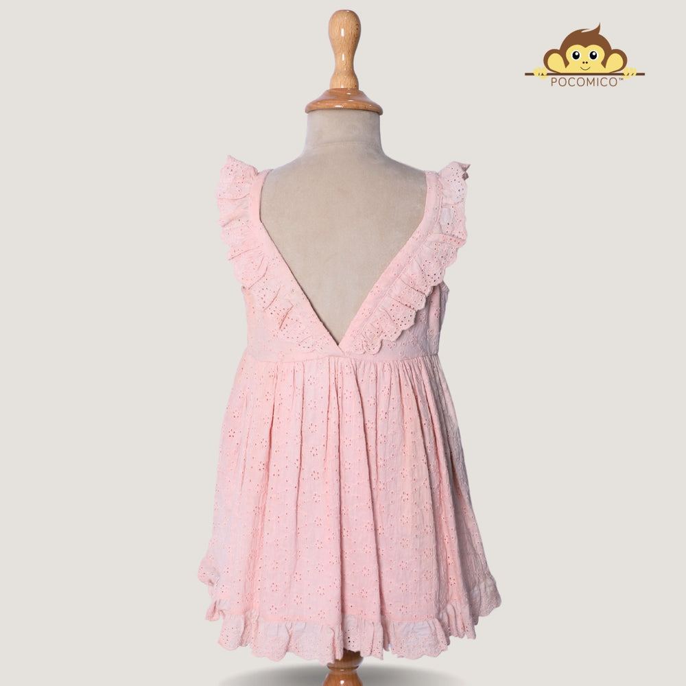 
                  
                    POCOMICO Peach Schiffily Embroidery Dress, a sleeveless, square-neckline dress made of 100% BCI cotton
                  
                