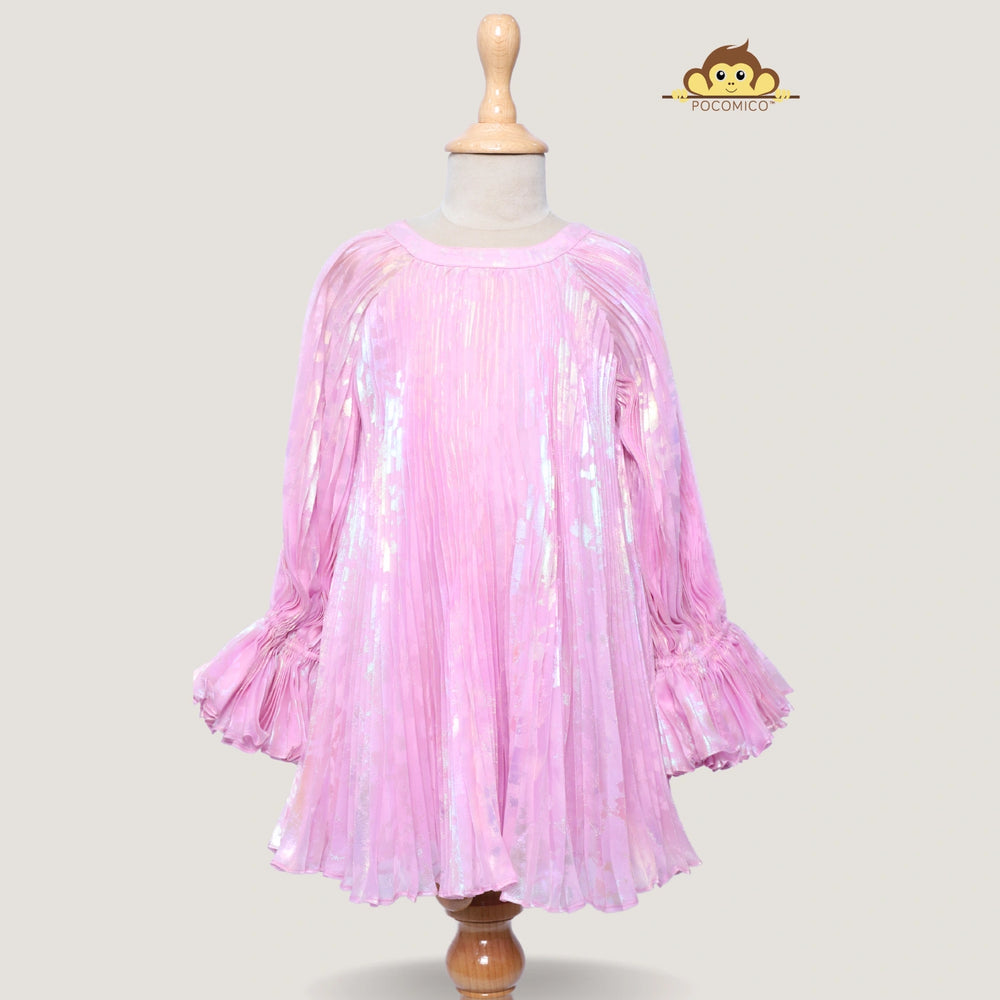pink + dress + ruffle + organza + mesh + lining + cotton + girl + kids + party + formal + birthday + fun + a line + soft + lavender + rainbow + POCOMICO 