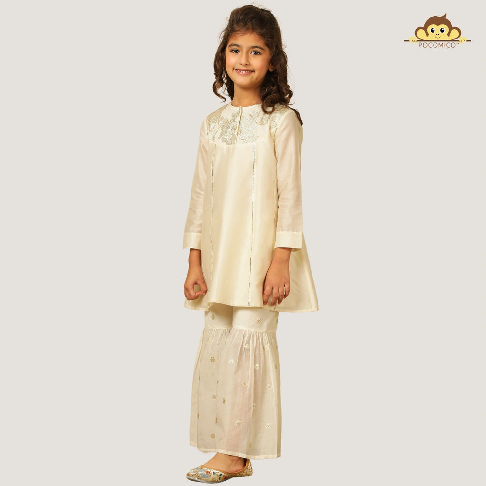 
                  
                    The Bahar sharara set is an ode to indian festivity, crafted from luminous solid chanderi fabric and lined with 100% BCI-certified cotton for all day comfort.
                  
                