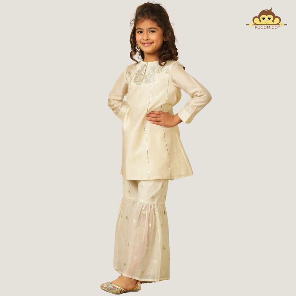 
                  
                    The Bahar sharara set is an ode to indian festivity, crafted from luminous solid chanderi fabric and lined with 100% BCI-certified cotton for all day comfort.
                  
                