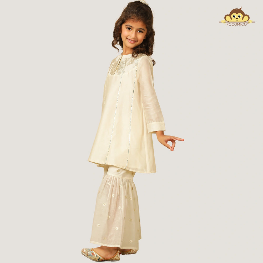 
                  
                    The Bahar sharara set is an ode to indian festivity, crafted from luminous solid chanderi fabric and lined with 100% BCI-certified cotton for all day comfort.
                  
                