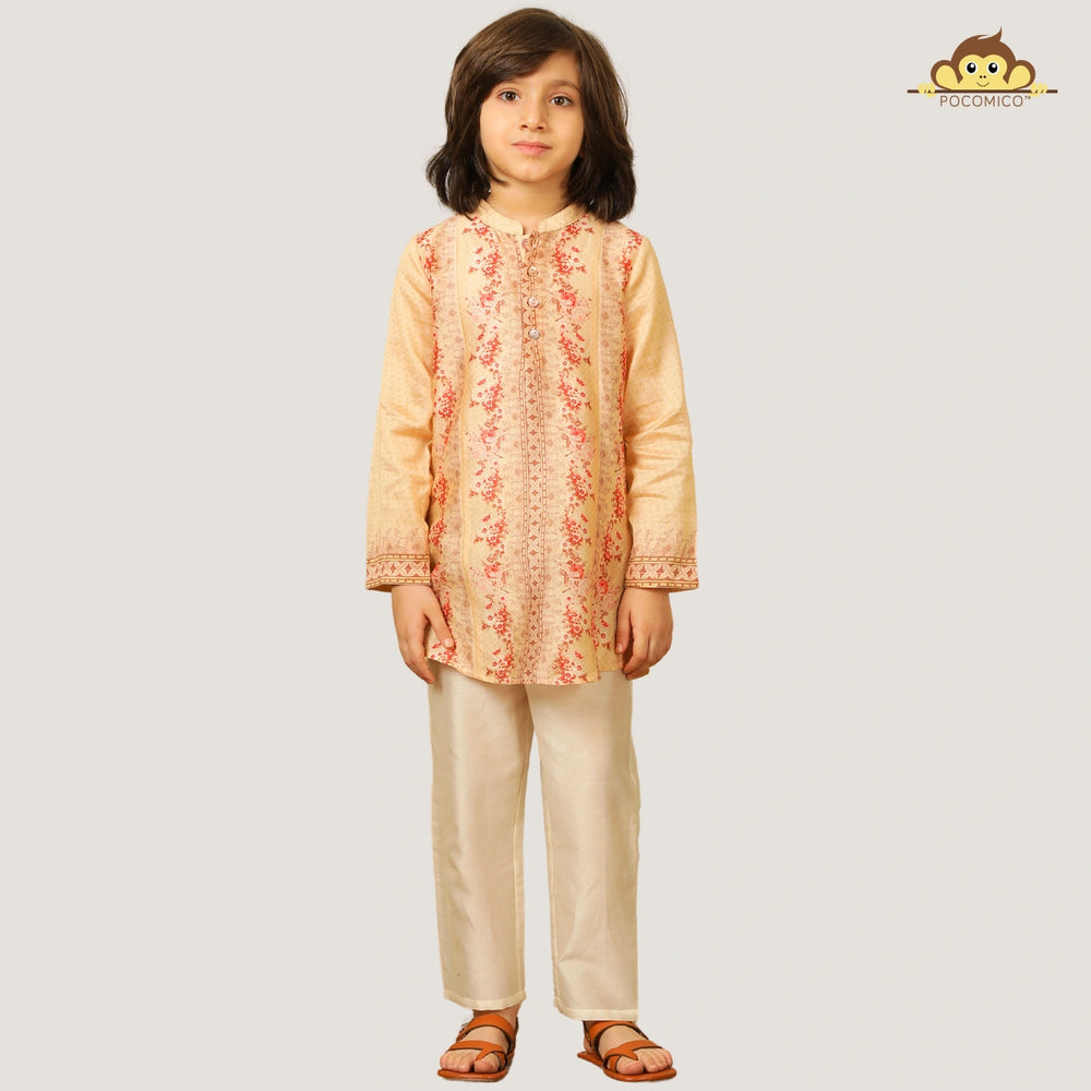 
                  
                    The kurta is lightweight and breezy, designed with a straight cut for a classic fit that keeps your little one comfortable all day.
                  
                