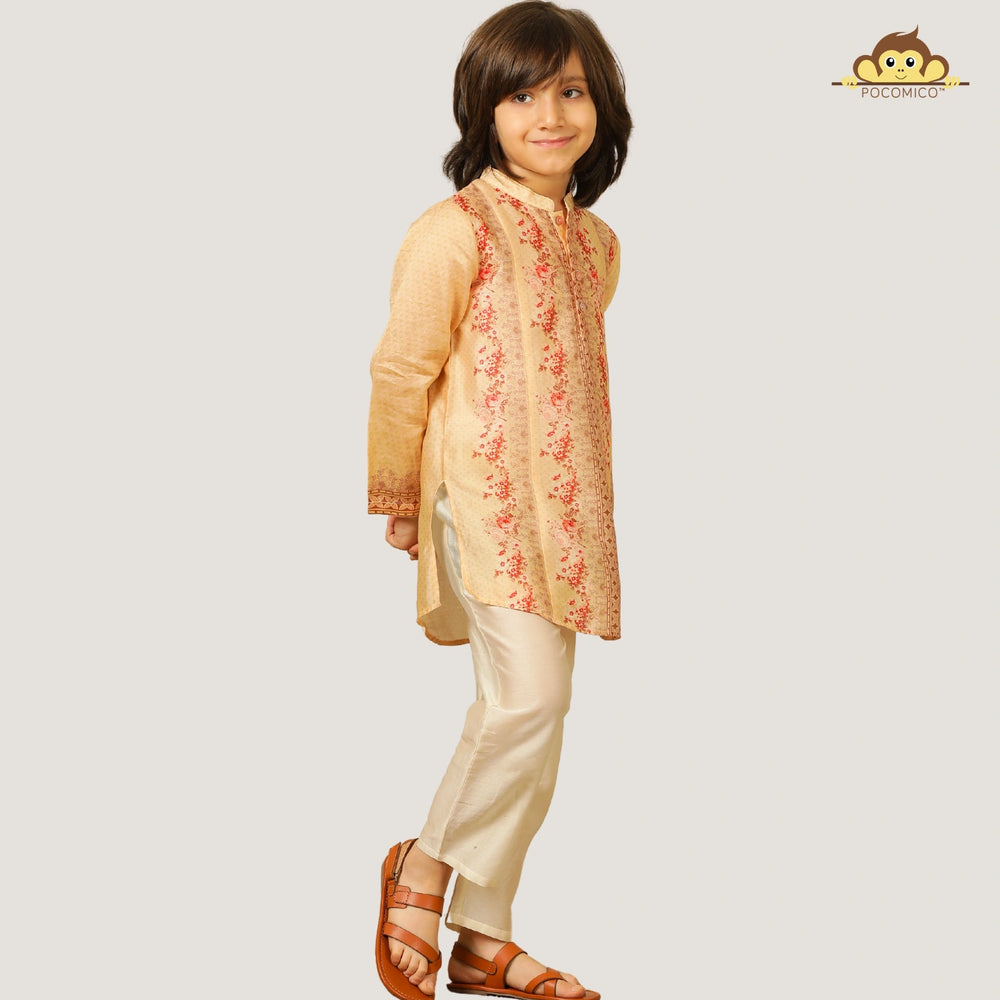 
                  
                    The kurta is lightweight and breezy, designed with a straight cut for a classic fit that keeps your little one comfortable all day.
                  
                