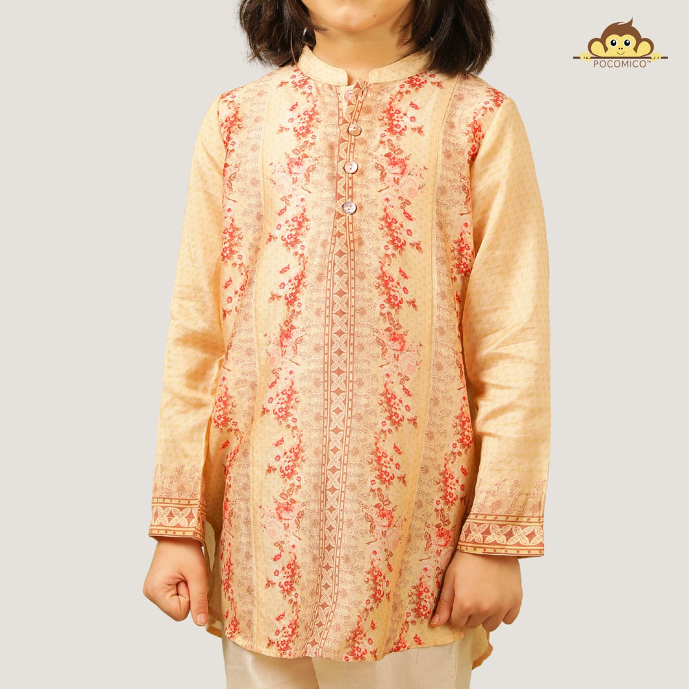 
                  
                    The kurta is lightweight and breezy, designed with a straight cut for a classic fit that keeps your little one comfortable all day.
                  
                