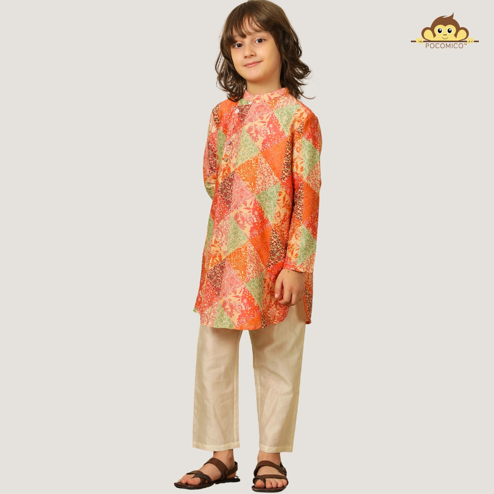 
                  
                    The kurta showcases an asymmetrical front with all-over tie-up detailing, giving it a unique, festive edge rooted in tradition.
                  
                