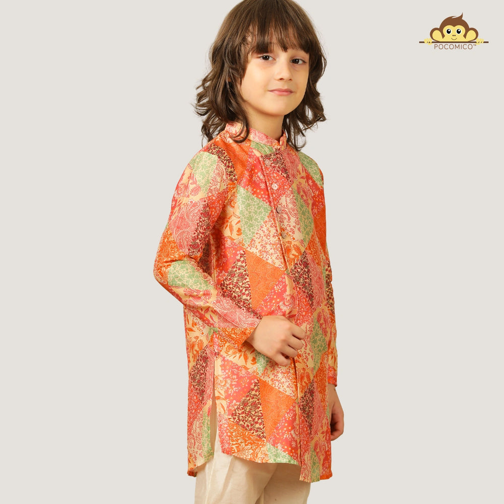 
                  
                    The kurta showcases an asymmetrical front with all-over tie-up detailing, giving it a unique, festive edge rooted in tradition.
                  
                