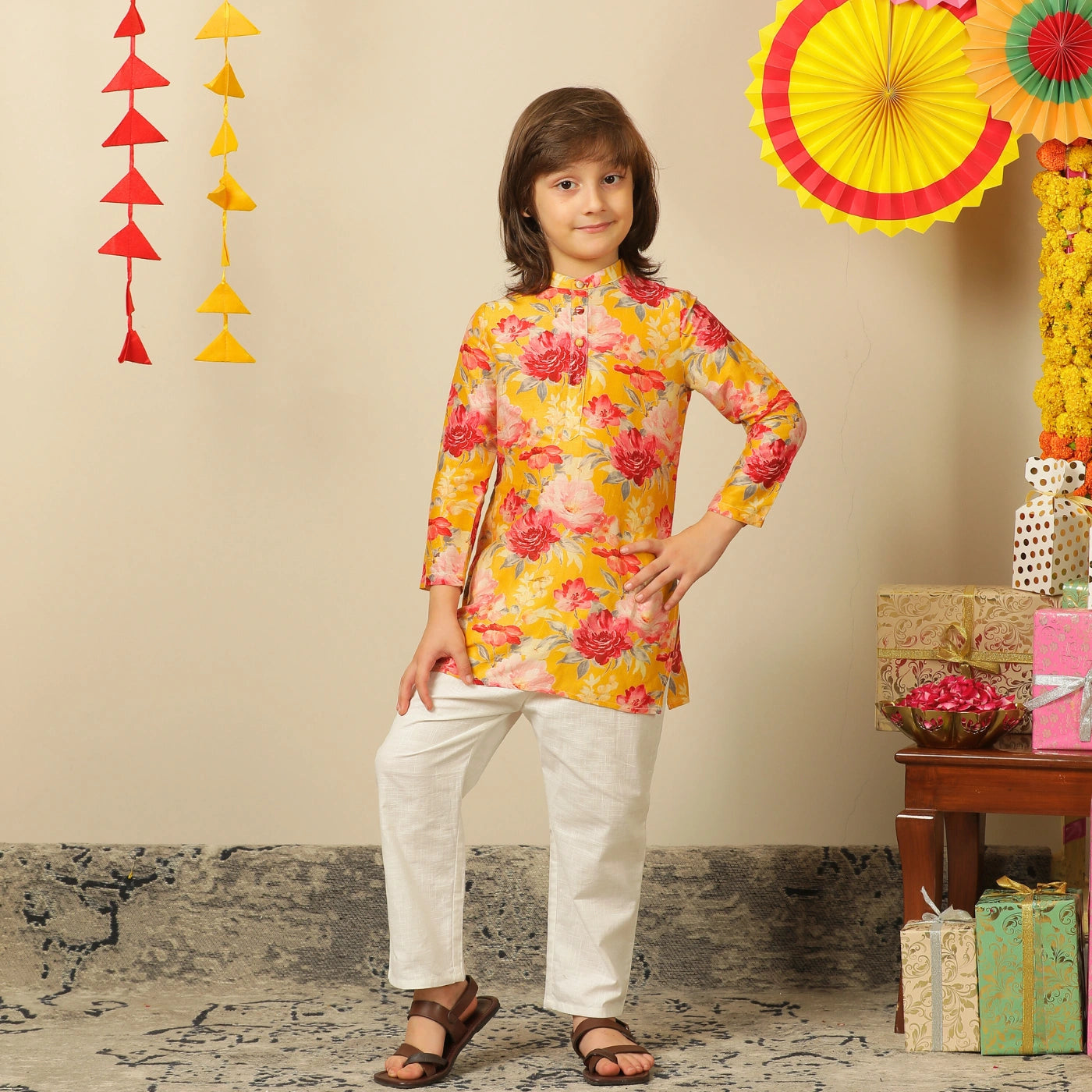 yellow-ivory-floral-kurta-pajama-boys-indian-festive-pocomico
