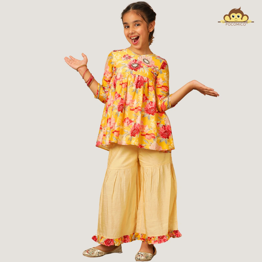 
                  
                    shafron+Sharara+Set+Cotton.100%+BCI+certified+Cotton++Embroidered+Set+paired+festivewear+weddingwear+soft+floral+pajama+cotton+beautiful+comfortable+perfect+pink+POCOMICO

                  
                