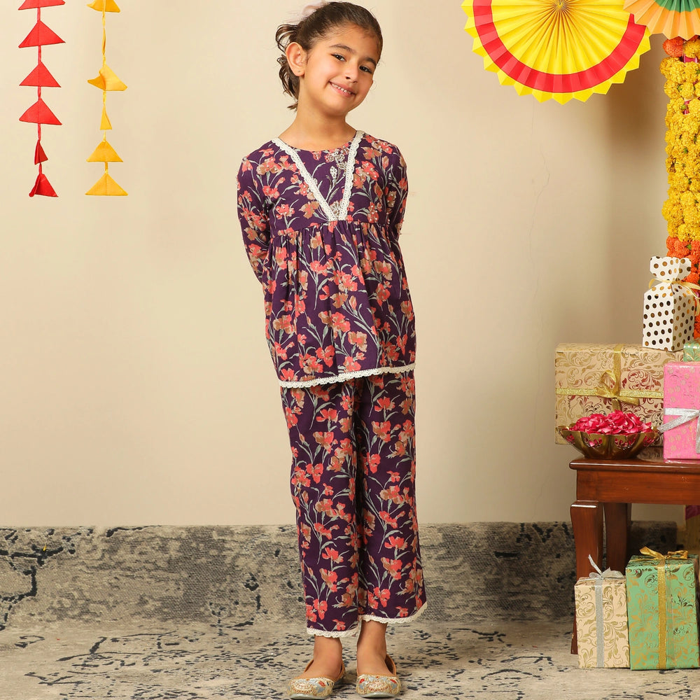 purple-icory-floral-pink-bead-work-kurti-set-pajama-girls-pocomico
