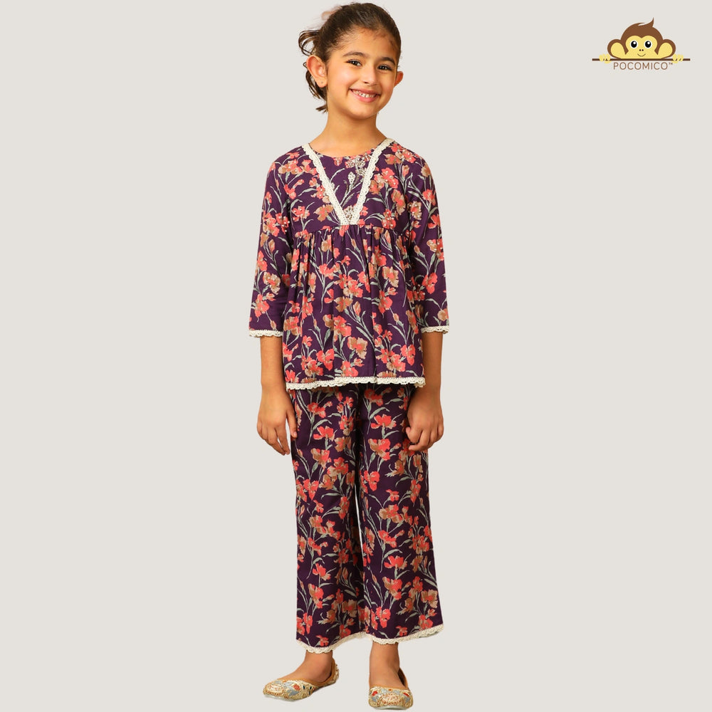 
                  
                    purple-icory-floral-pink-bead-work-kurti-set-pajama-girls-pocomico
                  
                