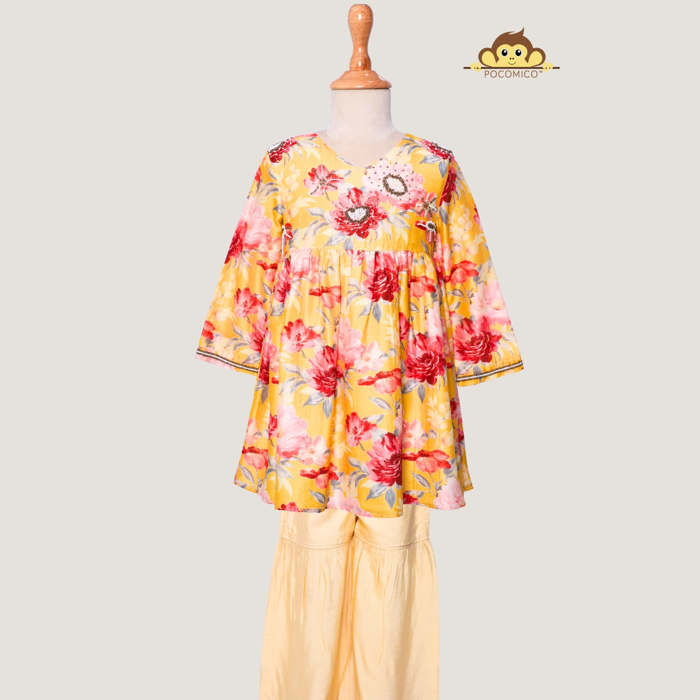 shafron+Sharara+Set+Cotton.100%+BCI+certified+Cotton++Embroidered+Set+paired+festivewear+weddingwear+soft+floral+pajama+cotton+beautiful+comfortable+perfect+pink+POCOMICO
