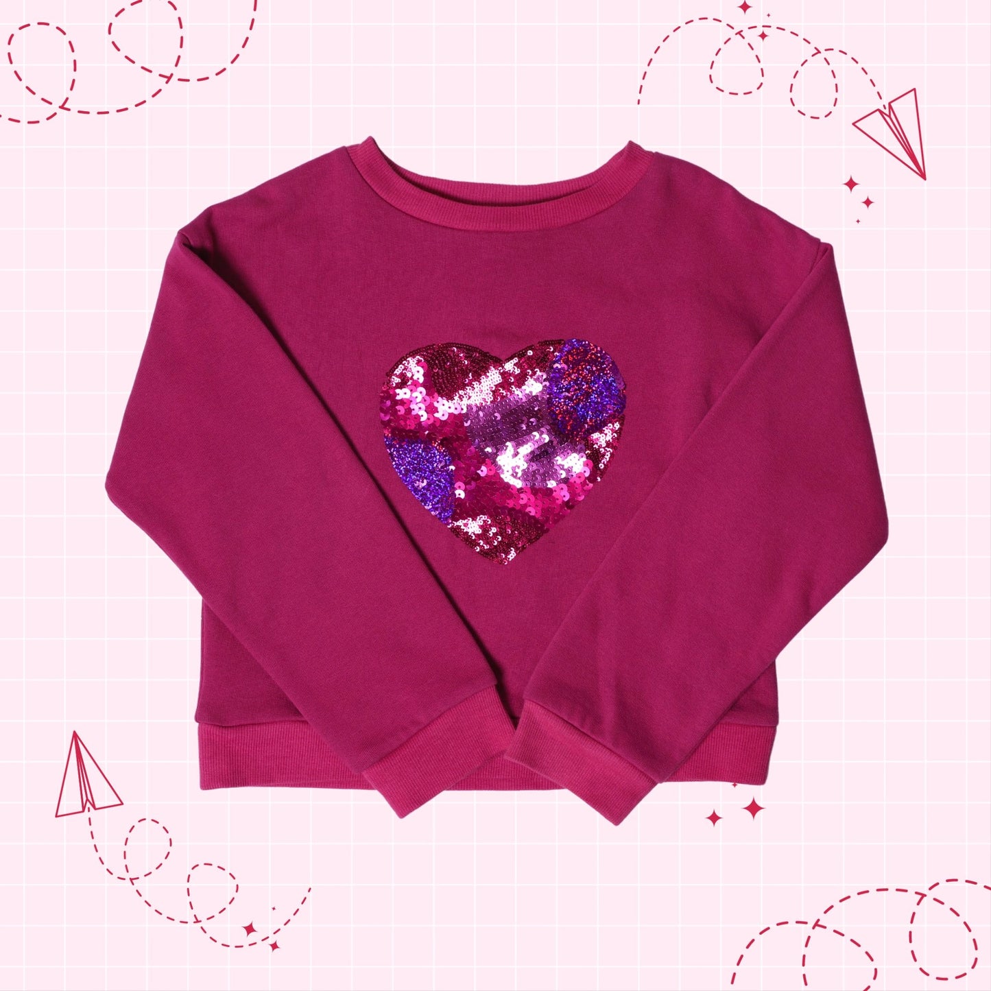 hot pink-heart-sequins-sweatshirt-pullover-winter-fleece-warm-girl-kids-pocomico