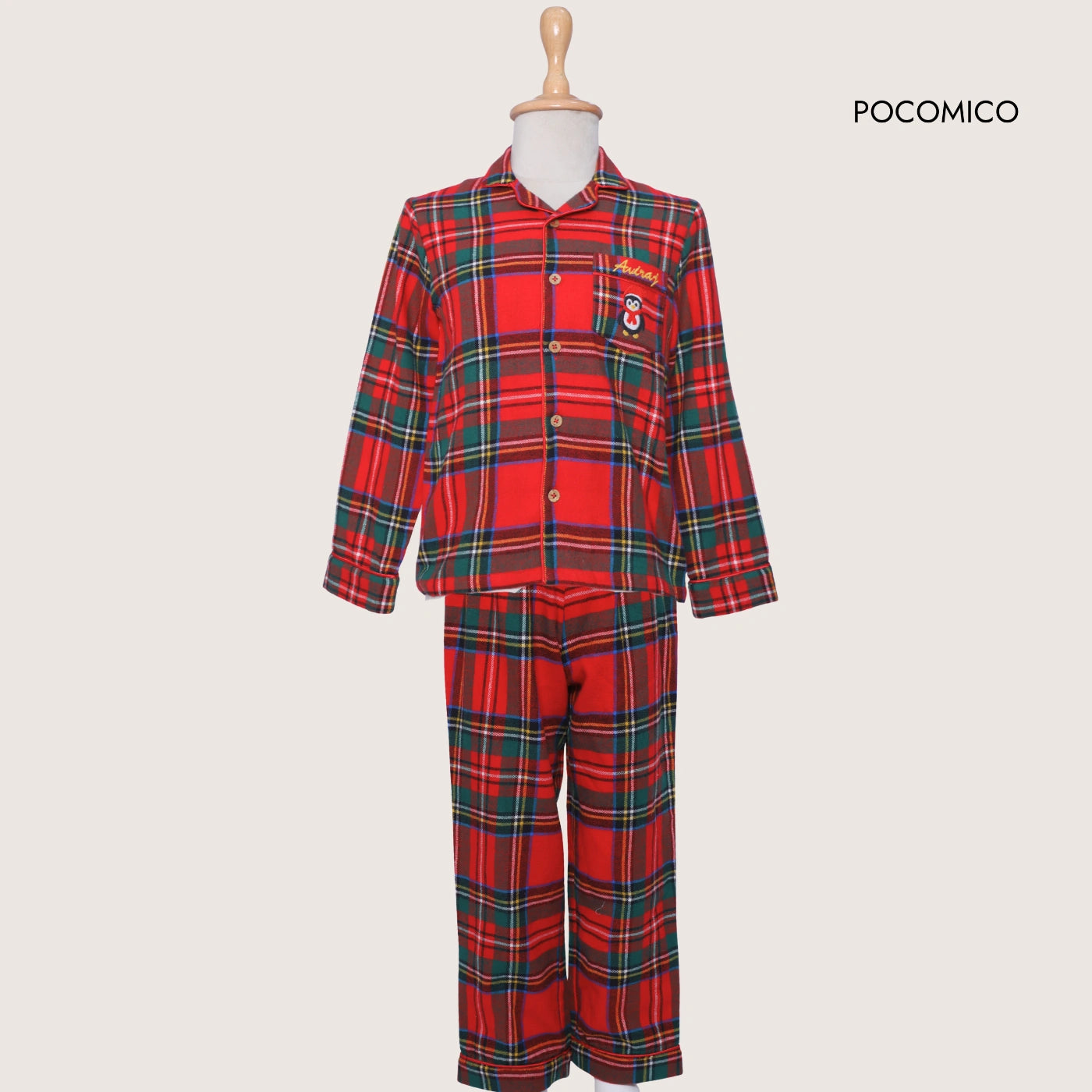Red+green+plaid+pajama+set +POCOMICO+customise+name+boys+girls+unisex+night+suit