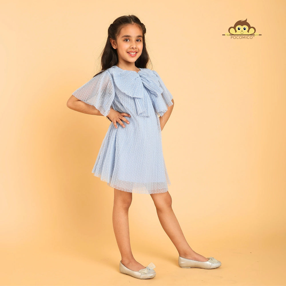 
                  
                    Bow Belle Mesh Dress by POCOMICO + soft mesh overlay + BCI cotton lining + girls fairy tale dress + dotted charm + bow detail + light and airy + perfect for birthday parties + special playdates + twirl-friendly outfit
                  
                
