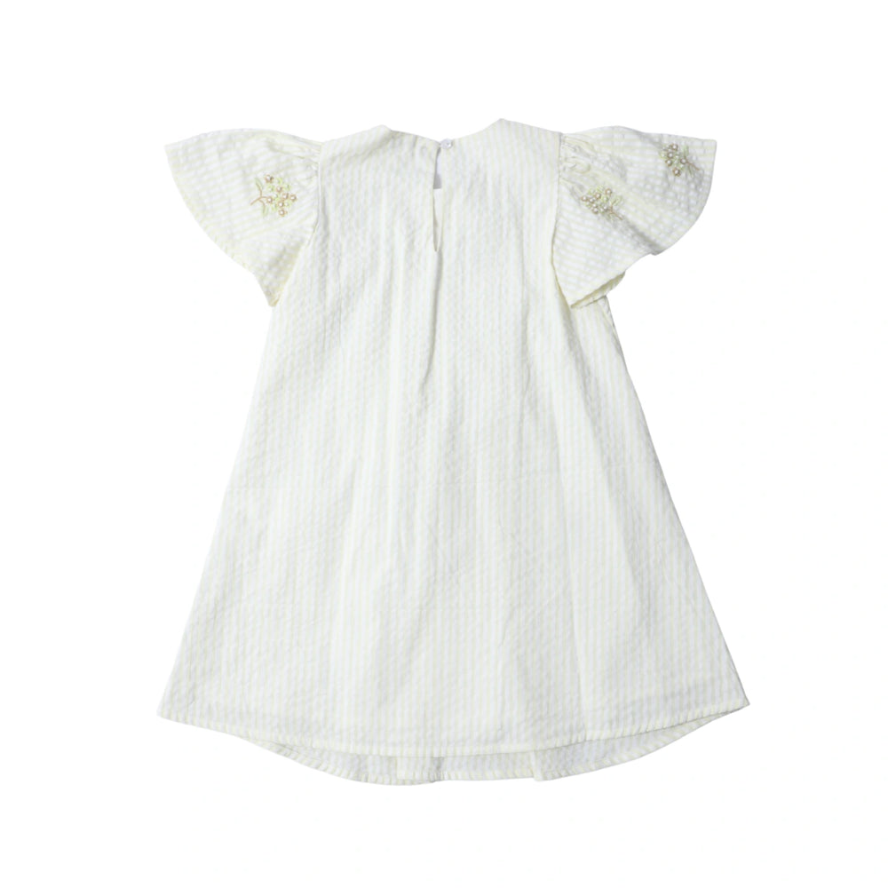 
                  
                    Breeze Embroidered Dress + POCOMICO + whimsical design + 100% BCI cotton + soft lime yellow fabric + delicate embroidery + girls adventure outfit + versatile layering piece + perfect for exploring and expressing creativity + stylish and comfortable + floral + embroidery + flower + seersucker fabric
                  
                