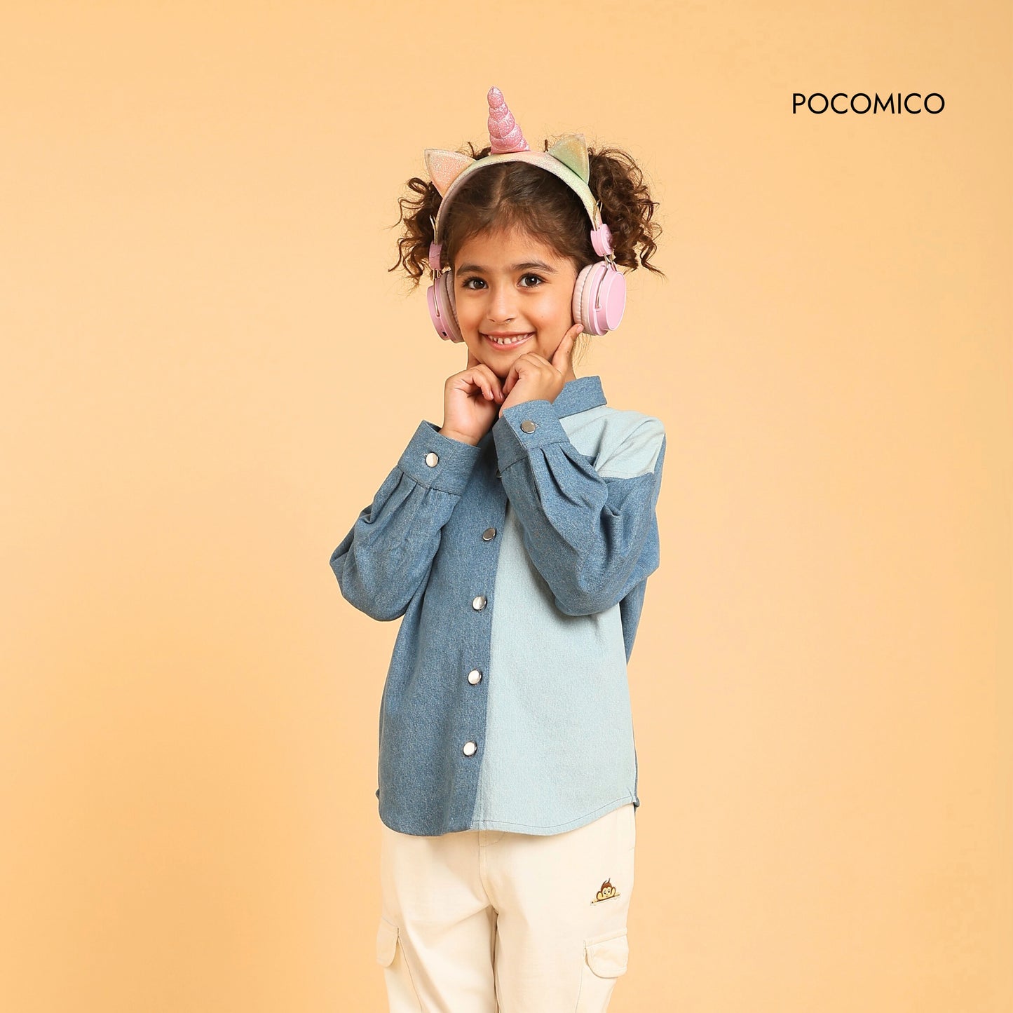 DENIM-TWO TONE-BLUE-STUDS-KIDS-UNISEX-POCOMICO
