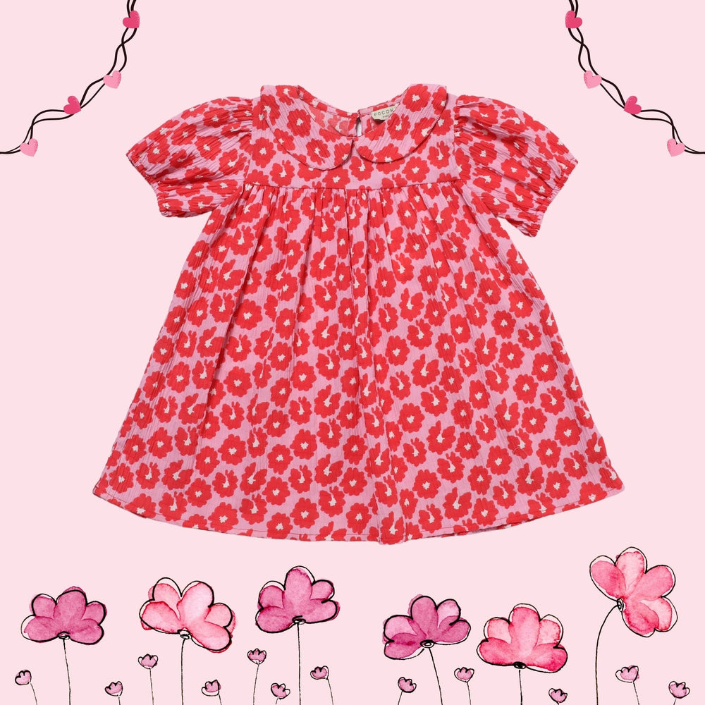 pink-red-dress-summer-cotton-girl-peter pan collar-kids-pocomico