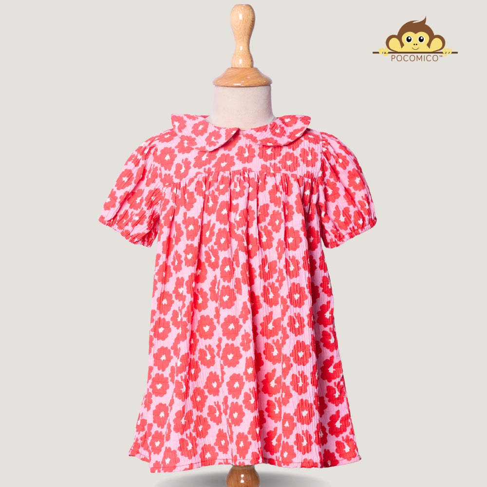 pink-red-dress-summer-cotton-girl-peter+pan+Collar-kids+pocomicO+girls+floral+flowy
