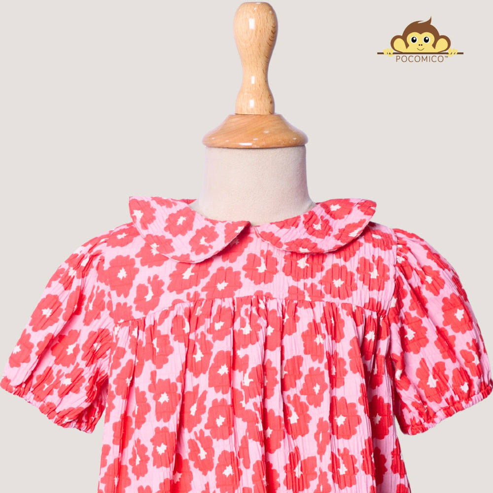 
                  
                    pink-red-dress-summer-cotton-girl-peter+pan+Collar-kids+pocomicO+girls+floral+flowy

                  
                