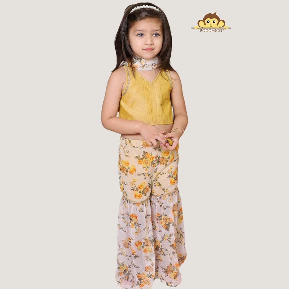 Yellow+Sunrise+Sharara+Set+Cotton.100%+BCI+certified+Cotton+yello+Embroidered+Set+paired+festivewear+printed+weddingwear+soft+floral+pajama+cotton+beautiful+comfortable+perfect+pink+POCOMICO


