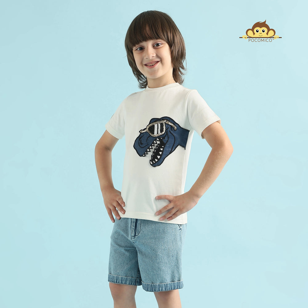 
                  
                    White + t shirtWhite + t shirt + Dino + casualwear + daily wear + soft + cotton +comfy + round neck + summer+ wear + POCOMICO
                  
                