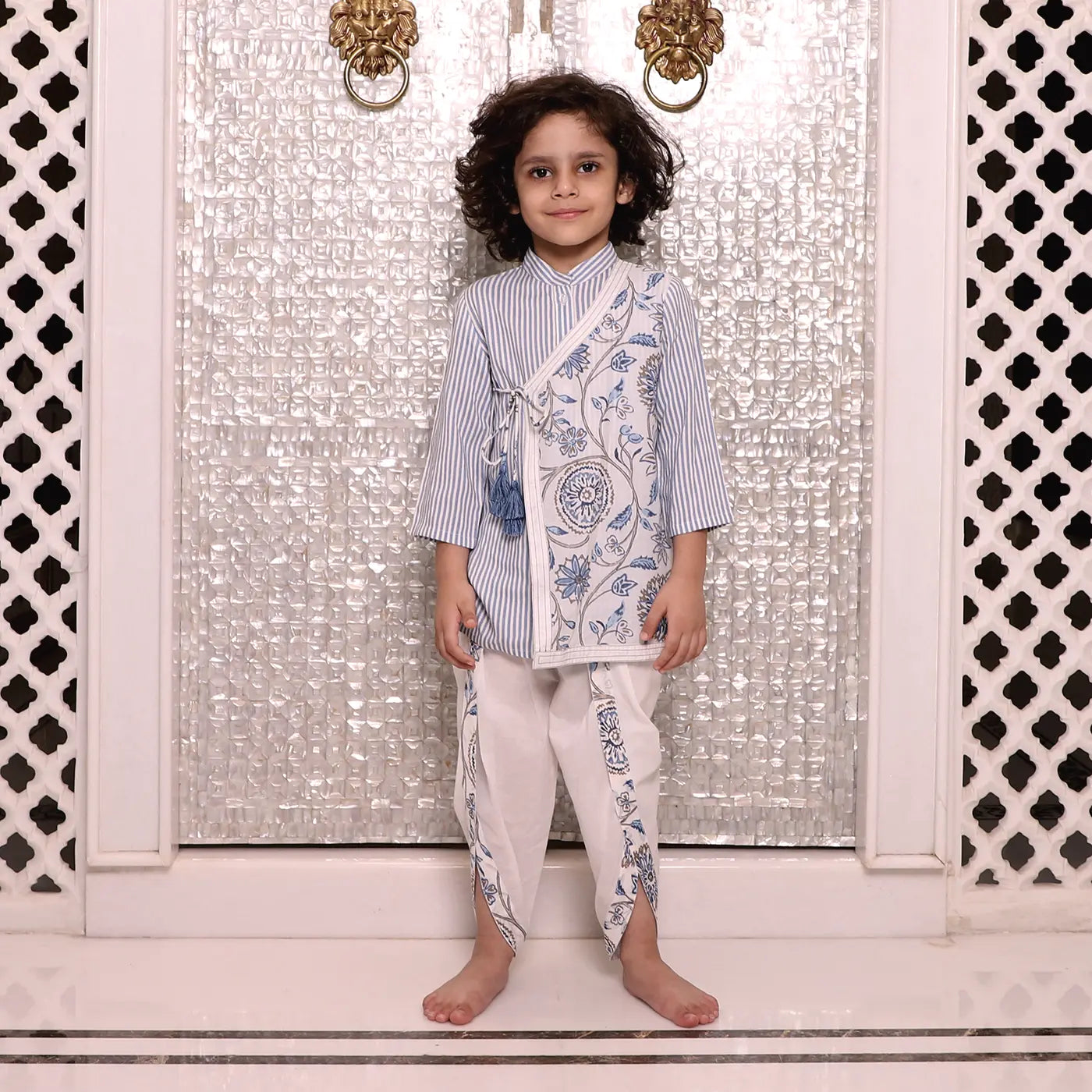 PocoMico's Printed Neelkamal Angrakha Kurta & Dhoti Set