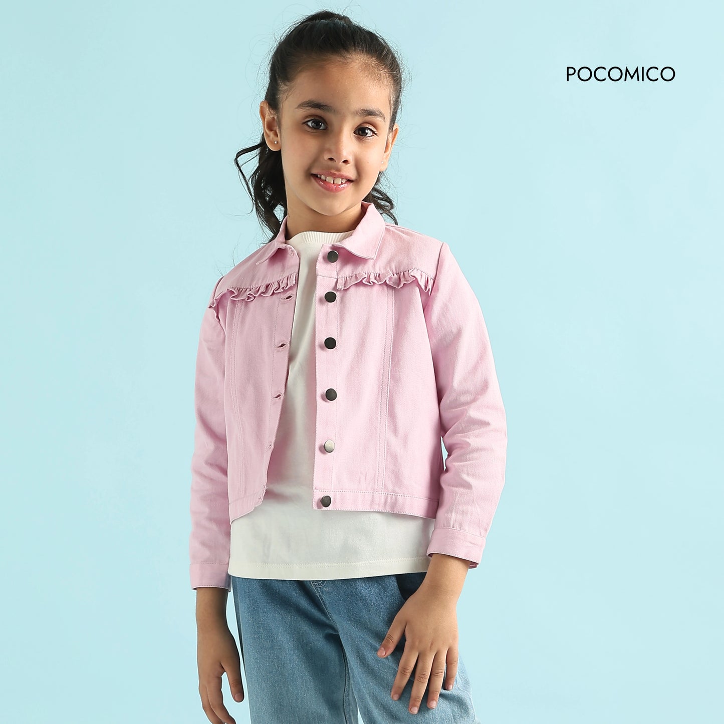 Wildflower Embroidered Denim Jeans by POCOMICO + 100% BCI cotton denim + blue jeans + dainty floral embroidery + girls casual wear + comfortable + perfect for picnics and everyday adventures + springtime charm