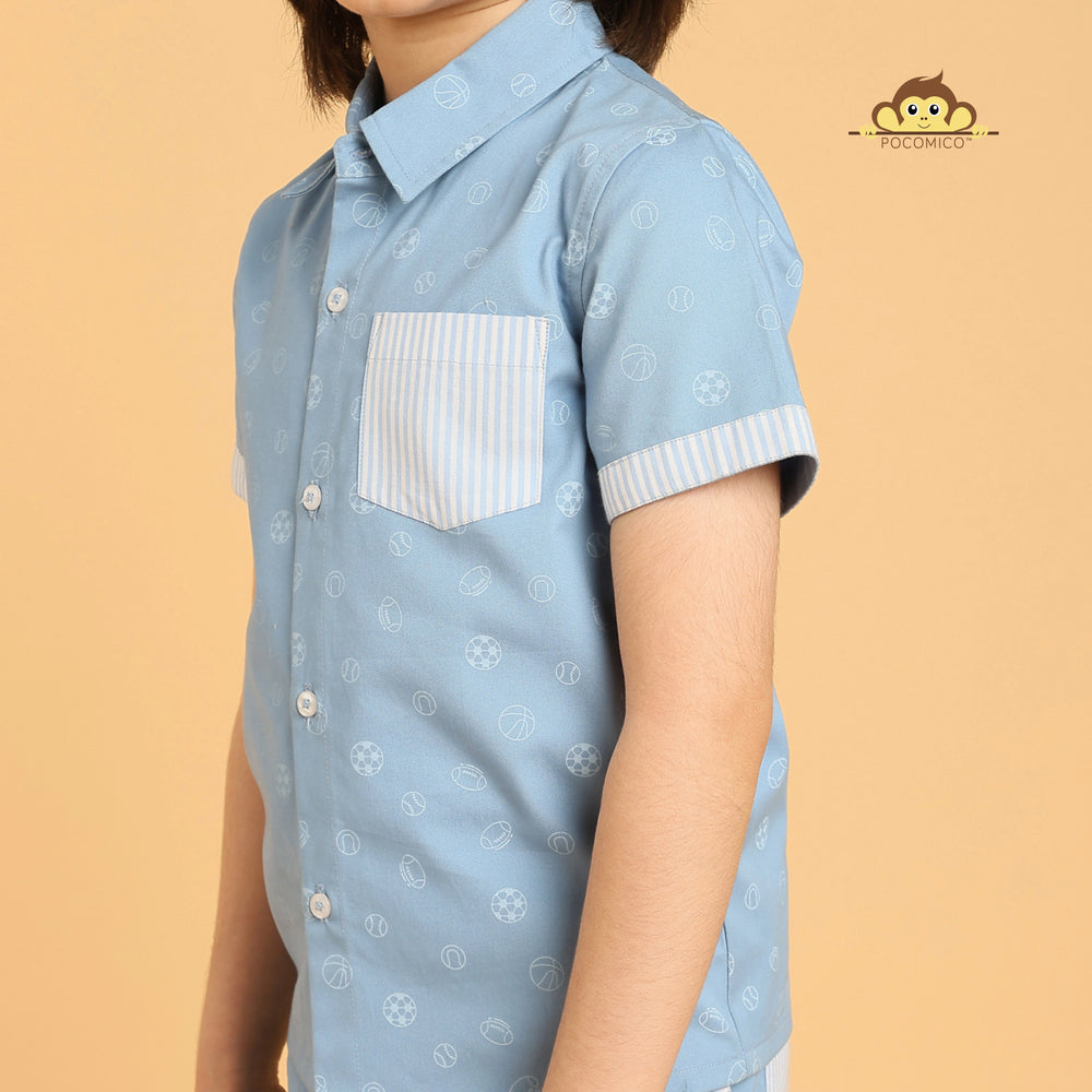 
                  
                    game on set  + Co-ord + Set + kids + blue + games + printed + football + sports + summer + formal + shirt + short + sunny + casual + event + dining + play + date + fun + kids + boy + teen + tween + cotton + poplin + POCOMICO

                  
                