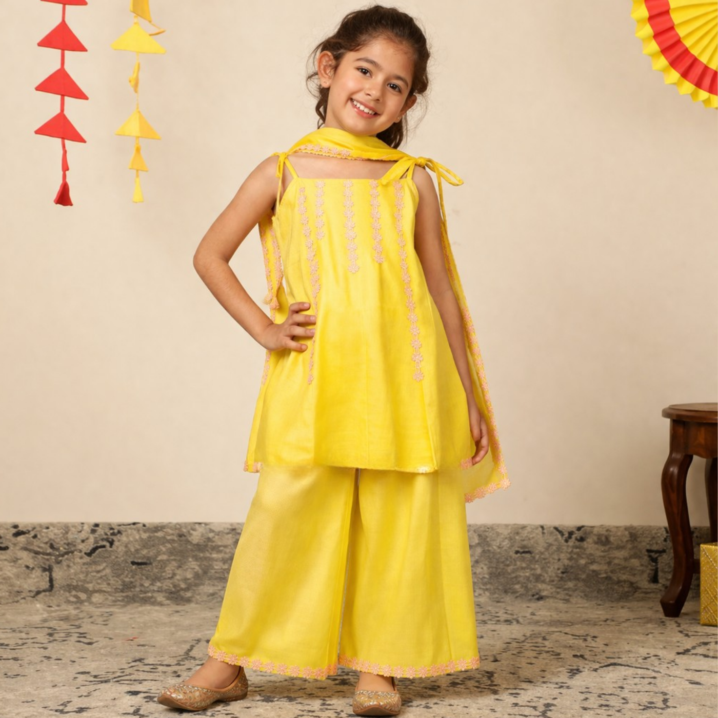 Radiant and festive, the Kiran Chanderi Set is crafted in lightweight chanderi fabric, known for its soft sheen and airy feel.