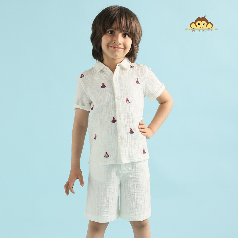 
                  
                    POCOMICO + Ocean Explorer + Co-ord + Set + nautical + embroidery + kids +
Shirt + white + short + casual + formal + fun + play + date + birthday  smart + casual + summer + comfy + soft
                  
                