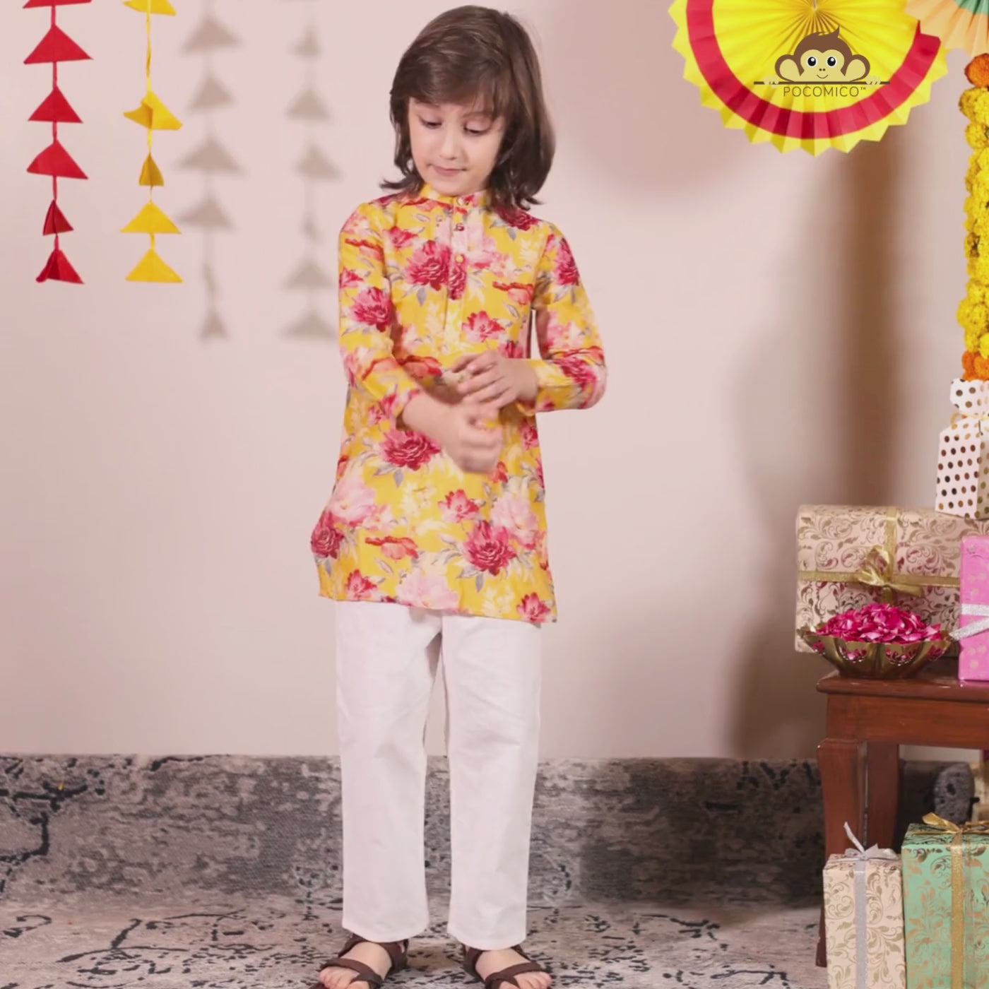 yellow-ivory-floral-kurta-pajama-boys-indian-festive-pocomico