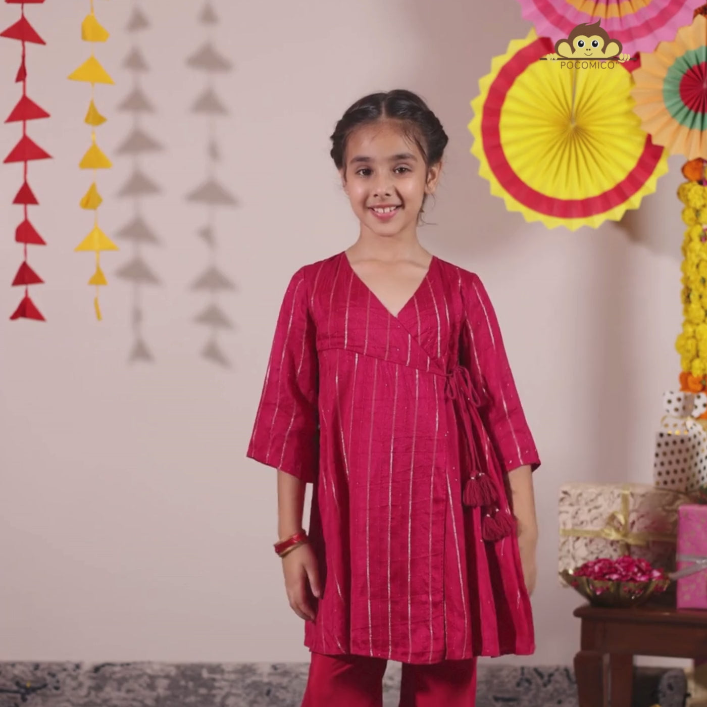 angrakhan+girl+kurta+set+wedding+diwali+ethnic+indian+pink+red+chanderi+pocomico
