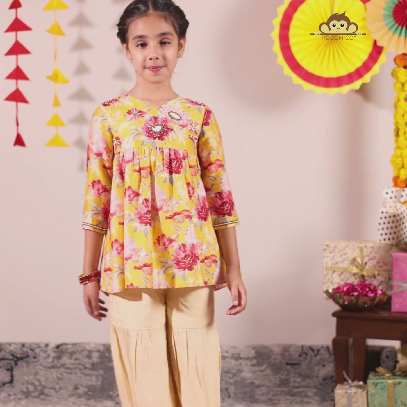 shafron+Sharara+Set+Cotton.100%+BCI+certified+Cotton++Embroidered+Set+paired+festivewear+weddingwear+soft+floral+pajama+cotton+beautiful+comfortable+perfect+pink+POCOMICO
