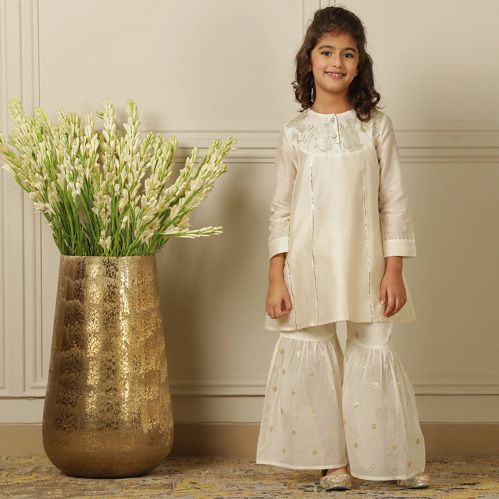 
                  
                    The Bahar sharara set is an ode to indian festivity, crafted from luminous solid chanderi fabric and lined with 100% BCI-certified cotton for all day comfort.
                  
                
