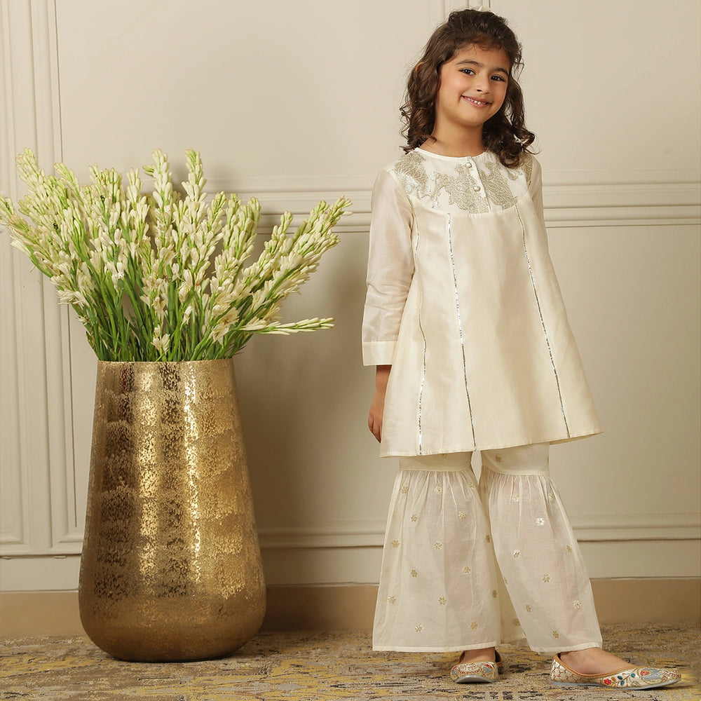 
                  
                    The Bahar sharara set is an ode to indian festivity, crafted from luminous solid chanderi fabric and lined with 100% BCI-certified cotton for all day comfort.
                  
                
