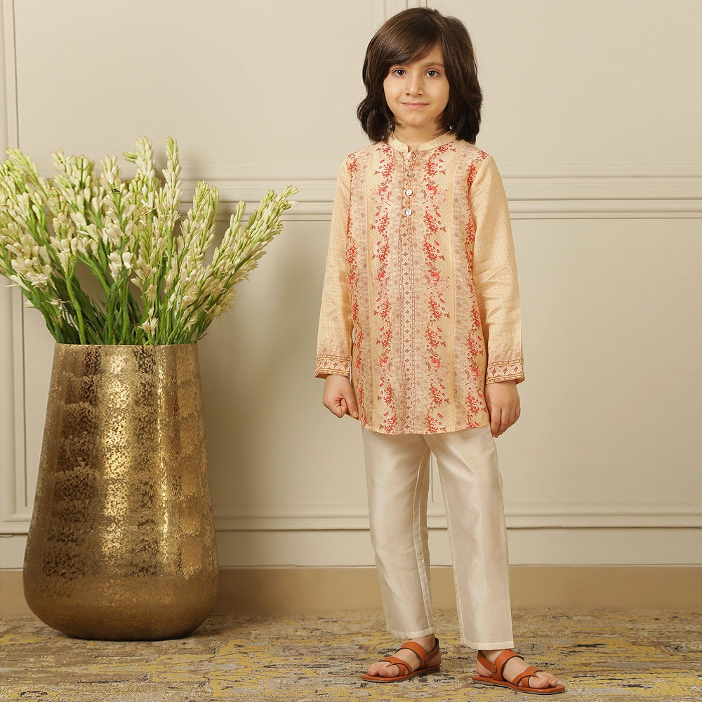 The kurta is lightweight and breezy, designed with a straight cut for a classic fit that keeps your little one comfortable all day.