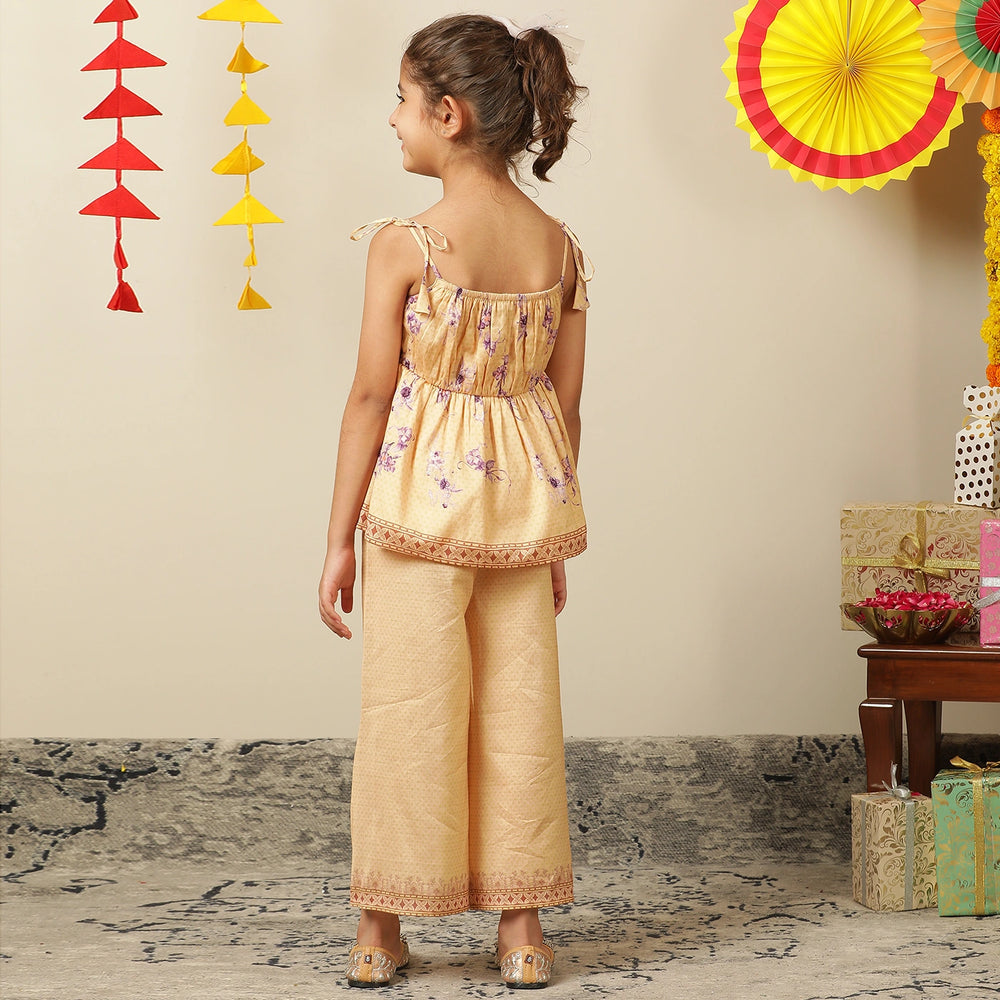 
                  
                    festive + set + soft + chanderi + fabric +  sleeveless + peplum + top + pastel + floral + motifs + digital print + purple + beige + cream + brown + Indian + POCOMICO + girl
                  
                