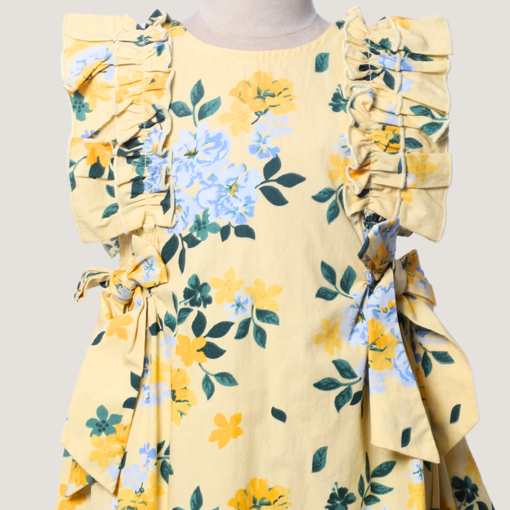 
                  
                    floral + flower + dress + yellow + bow + ruffle + cotton + leave + blue + kid + child + girl + formal + casual + birthday + party + POCOMICO
                  
                
