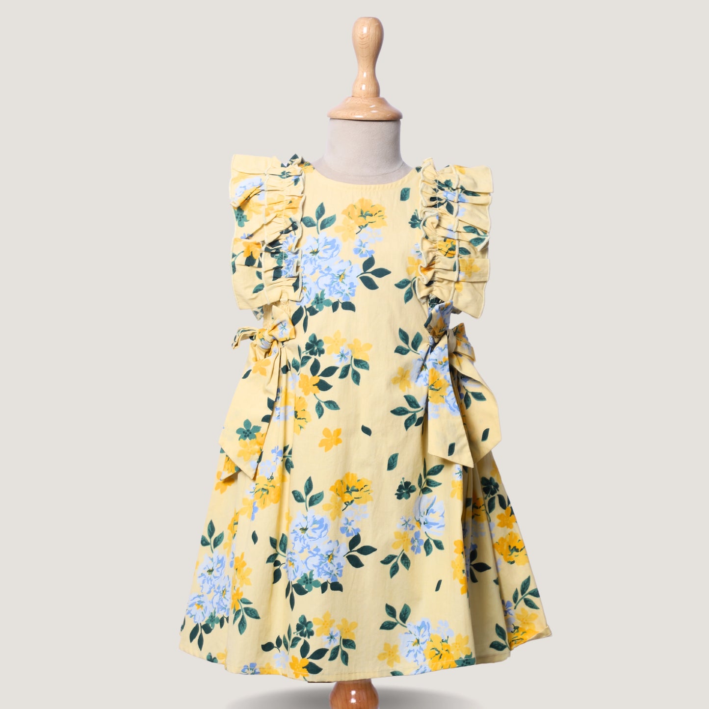 floral + flower + dress + yellow + bow + ruffle + cotton + leave + blue + kid + child + girl + formal + casual + birthday + party + POCOMICO