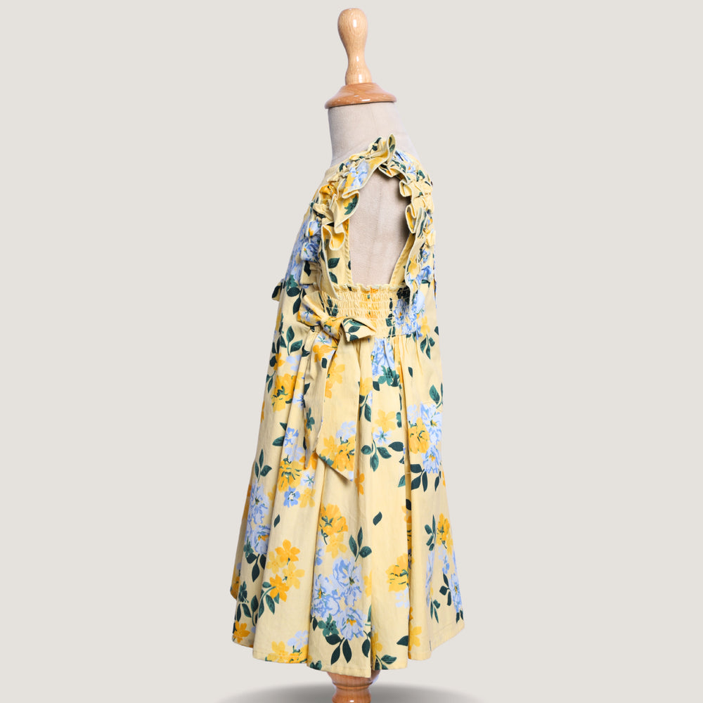 
                  
                    floral + flower + dress + yellow + bow + ruffle + cotton + leave + blue + kid + child + girl + formal + casual + birthday + party + POCOMICO
                  
                