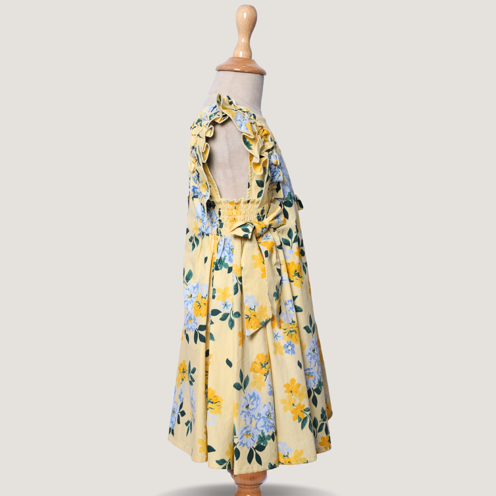 
                  
                    floral + flower + dress + yellow + bow + ruffle + cotton + leave + blue + kid + child + girl + formal + casual + birthday + party + POCOMICO
                  
                