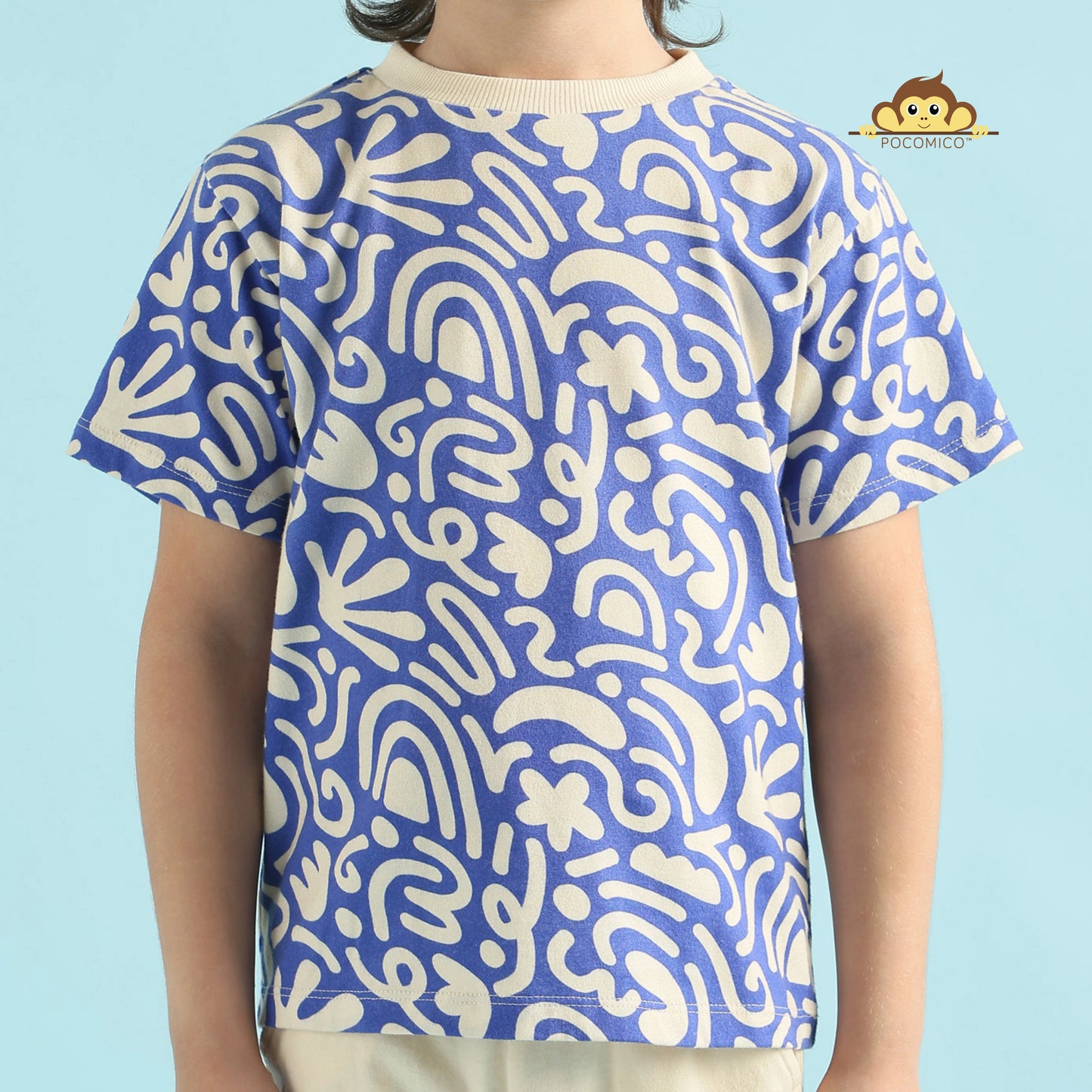 Bright+fun+co-ord+Wave+rider+set+Pocomico+kids+fashion+Summer+adventures+ready+Bold+blue+print+Soft+jersery+comfort+Little+explorers+style+Playful+touch+design+All-day+wearable+set+Perfect+for+outdoors + summer + short + t shirt + tee + boy + set + blue + cream + graphic + funky + smart + casual + POCOMICO